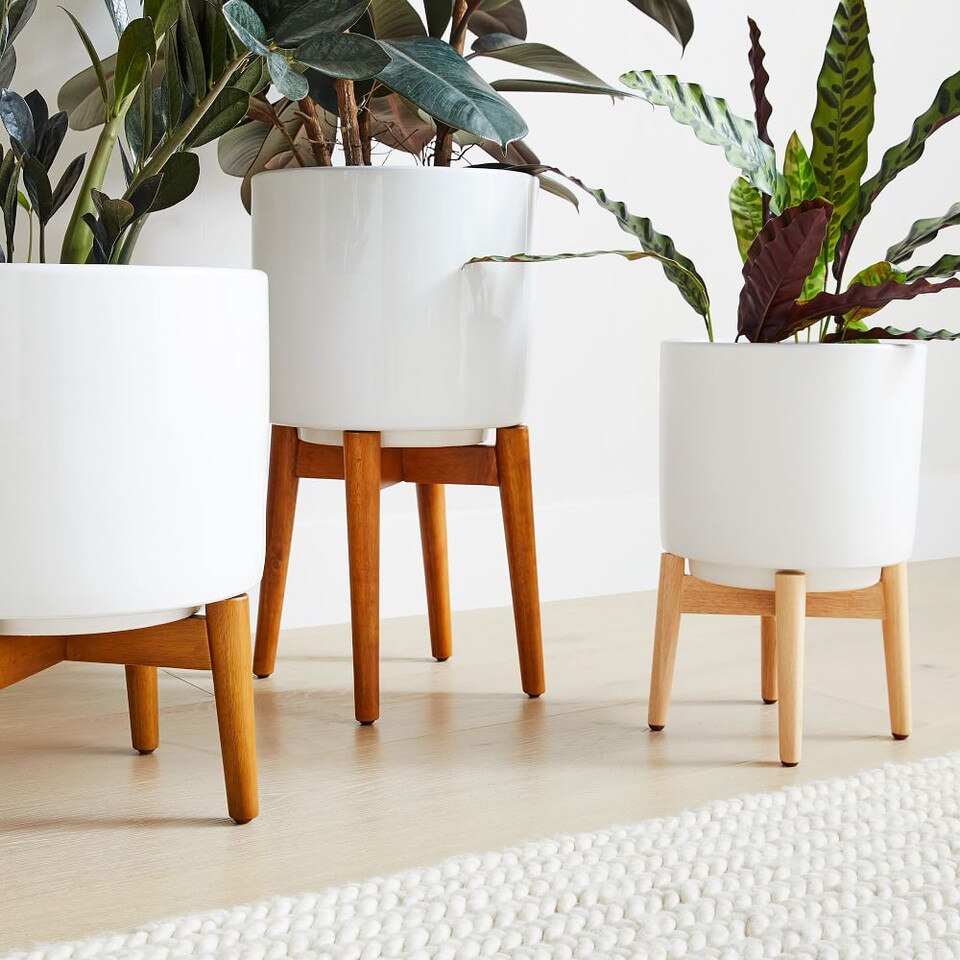 MidCentury Turned Wood Leg Planters West Elm Australia